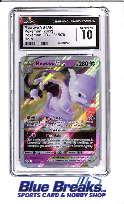 2022 Pokemon - Mewtwo - V Star - Pokemon GO - 031/078 - Holo - CGC 10