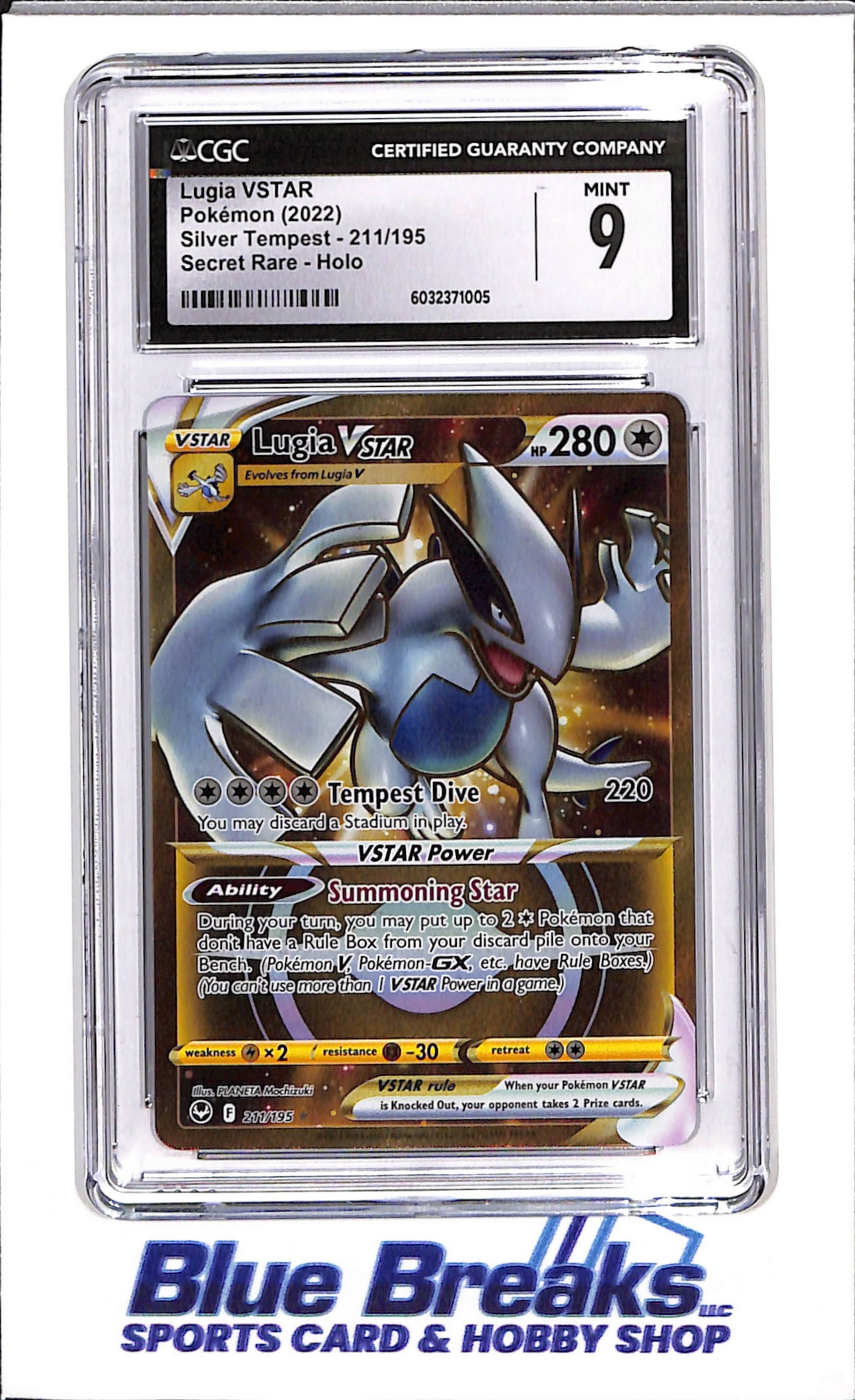 2022 Pokemon - Lugia V Star - Silver Tempest - 211/195 - Secret Rare - Holo - CGC 9