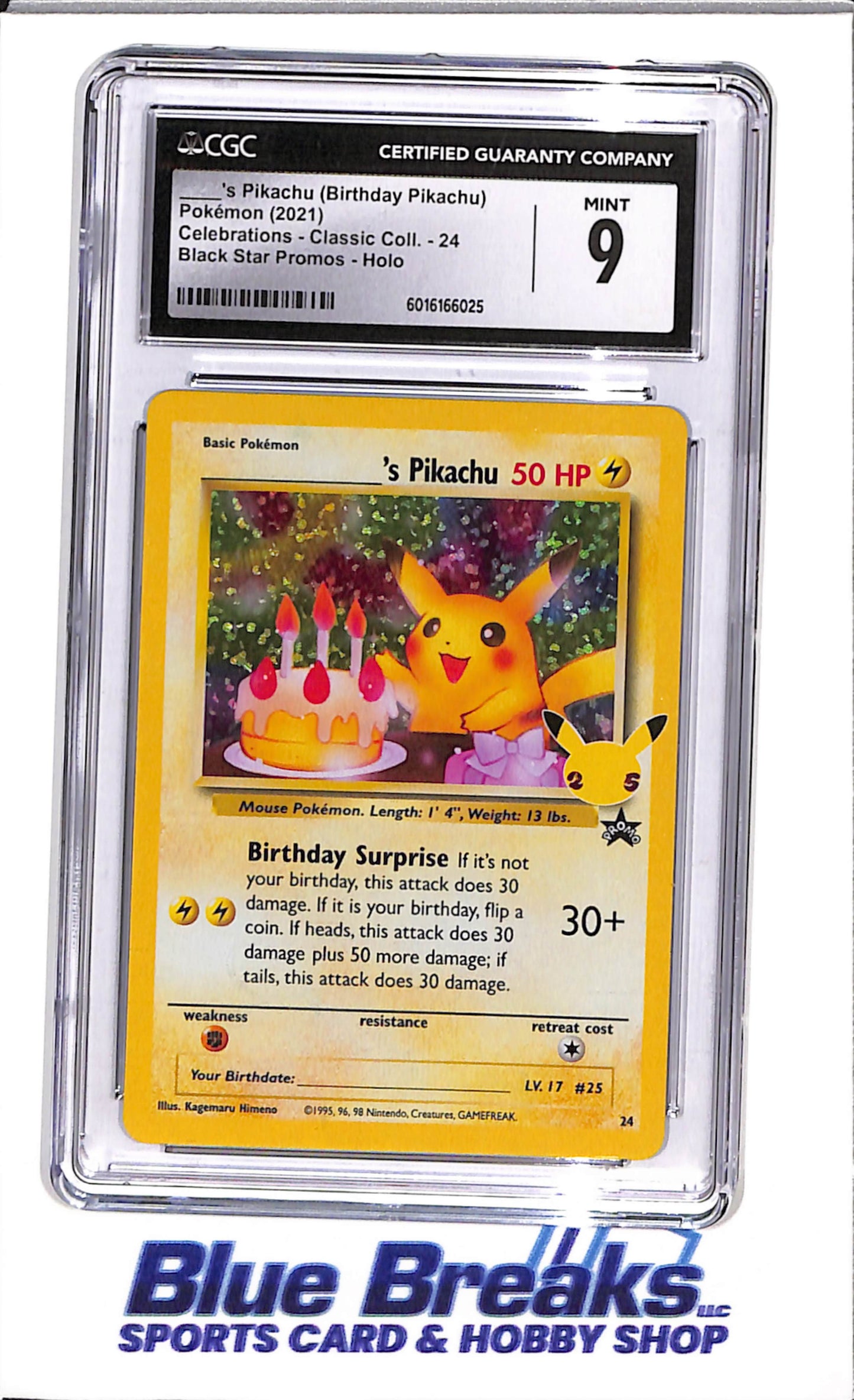 2021 Pokemon - Birthday Pikachu - Celebrations - Classic Collection - Black Star Promo - CGC 9