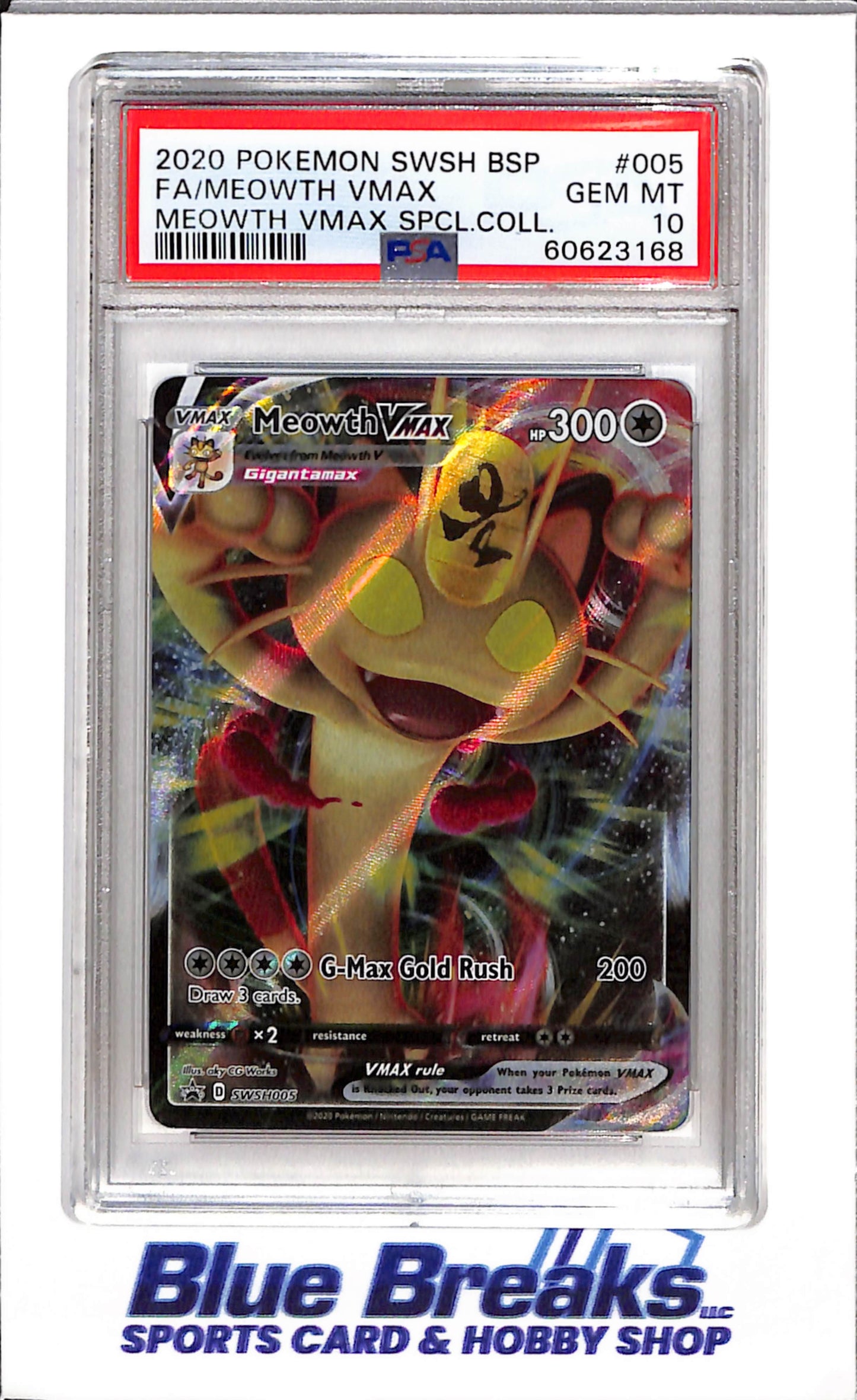 2020 Pokemon - Swsh - BSP - Full Art - Meowth Max - Special Collection - #005 - PSA 10