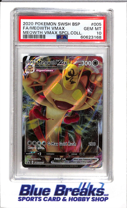 2020 Pokemon - Swsh - BSP - Full Art - Meowth Max - Special Collection - #005 - PSA 10
