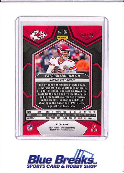 2024 Panini Mosaic - Patrick Mahomes - Gold Prizm - Kansas City Chiefs - Football - 20/24 - #106
