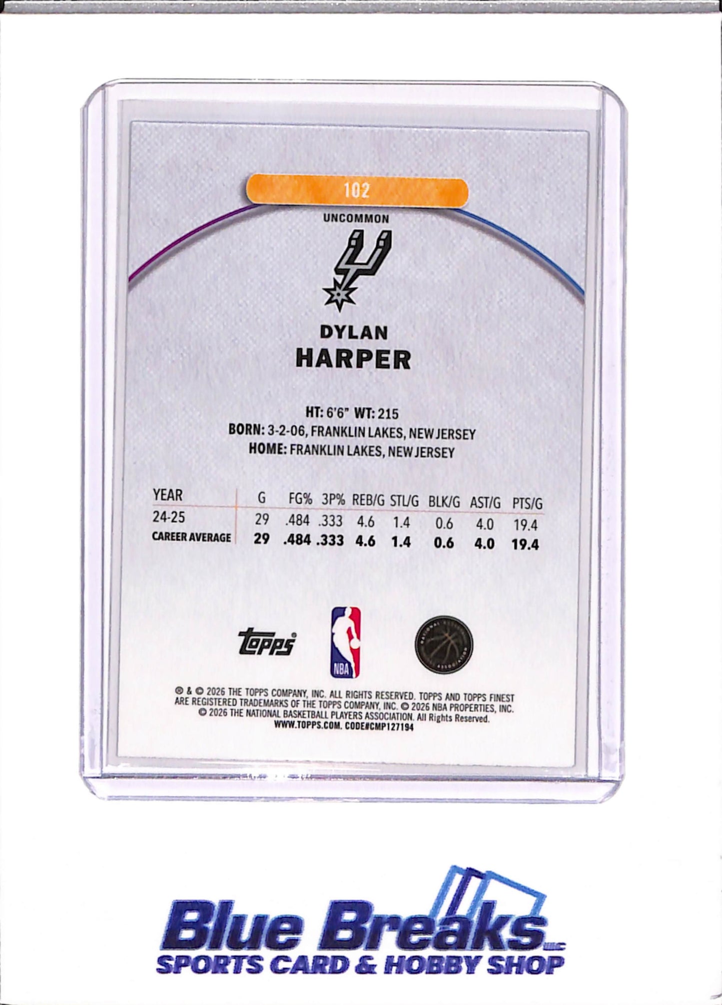2026 Topps Finest - Dylan Harper - San Antonio Spurs - Basketball - 142/200 - Purple Refractor - Rookie - #142