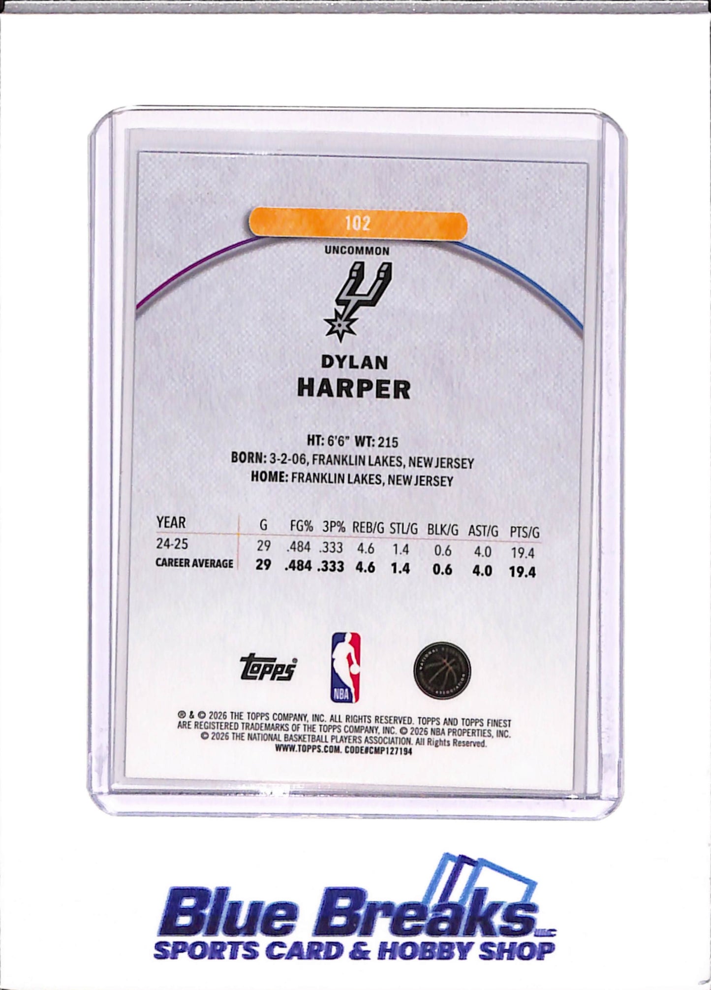 2026 Topps Finest - Dylan Harper - Purple - Uncommon - Geometric - 07/99 -#102 - San Antonio Spurs - Basketball