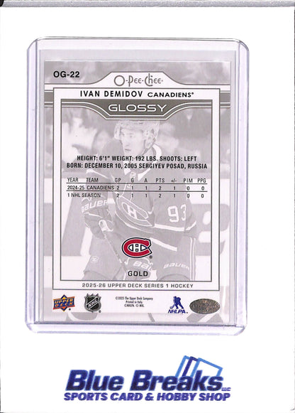 2025-26 Upper Deck - Ivan Demidov - Series 1 - Montreal Canadiens - Ice Hockey - #OG-22 - O Pee Chee - Glossy