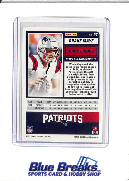 2025 Panini Score - Drake Maye - New England Patriots - Football - 521/799 - Orange Lava - Prizm - #27