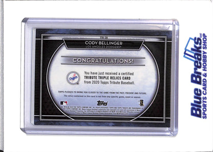 2020 Topps - Cody Bellinger - Tribute - Los Angeles Dodgers - Baseball - Triple Relic - 26/99