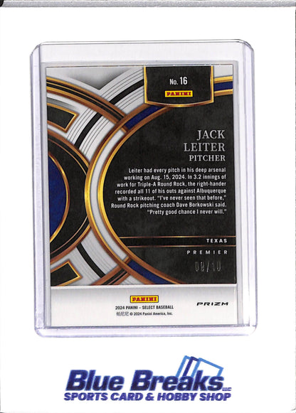2024 Panini Select - Jack Leiter - Baseball - Texas Rangers - 9/10 - #16 - Gold Flash Prizm