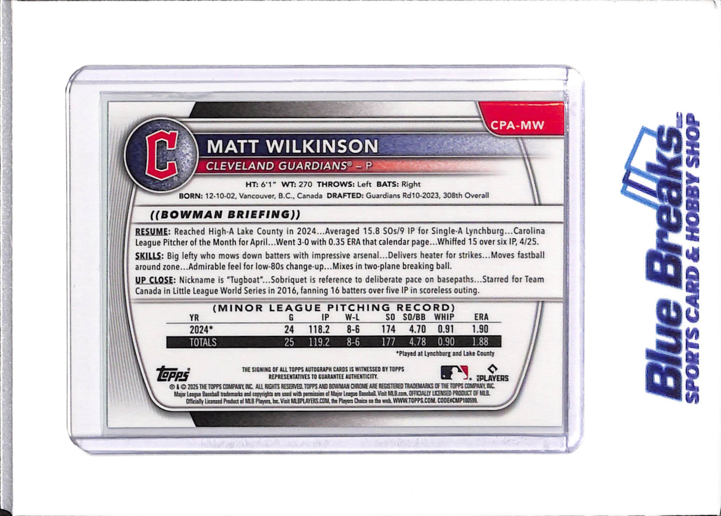 2025 Bowman - Matt Wilkinson - Green Shimmer - 1st Bowman - Baseball - Cleveland Guardians - #CPA-MW - 64/99