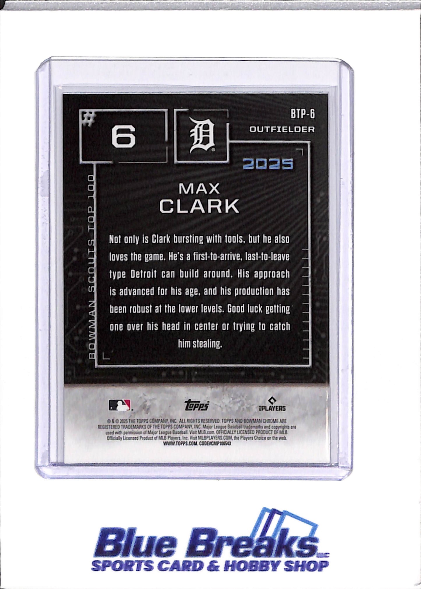 2025 Bowman Chrome - Max Clark - Baseball - Detroit Tigers - #BTP-6 - #6 - Top 100 - 105/150