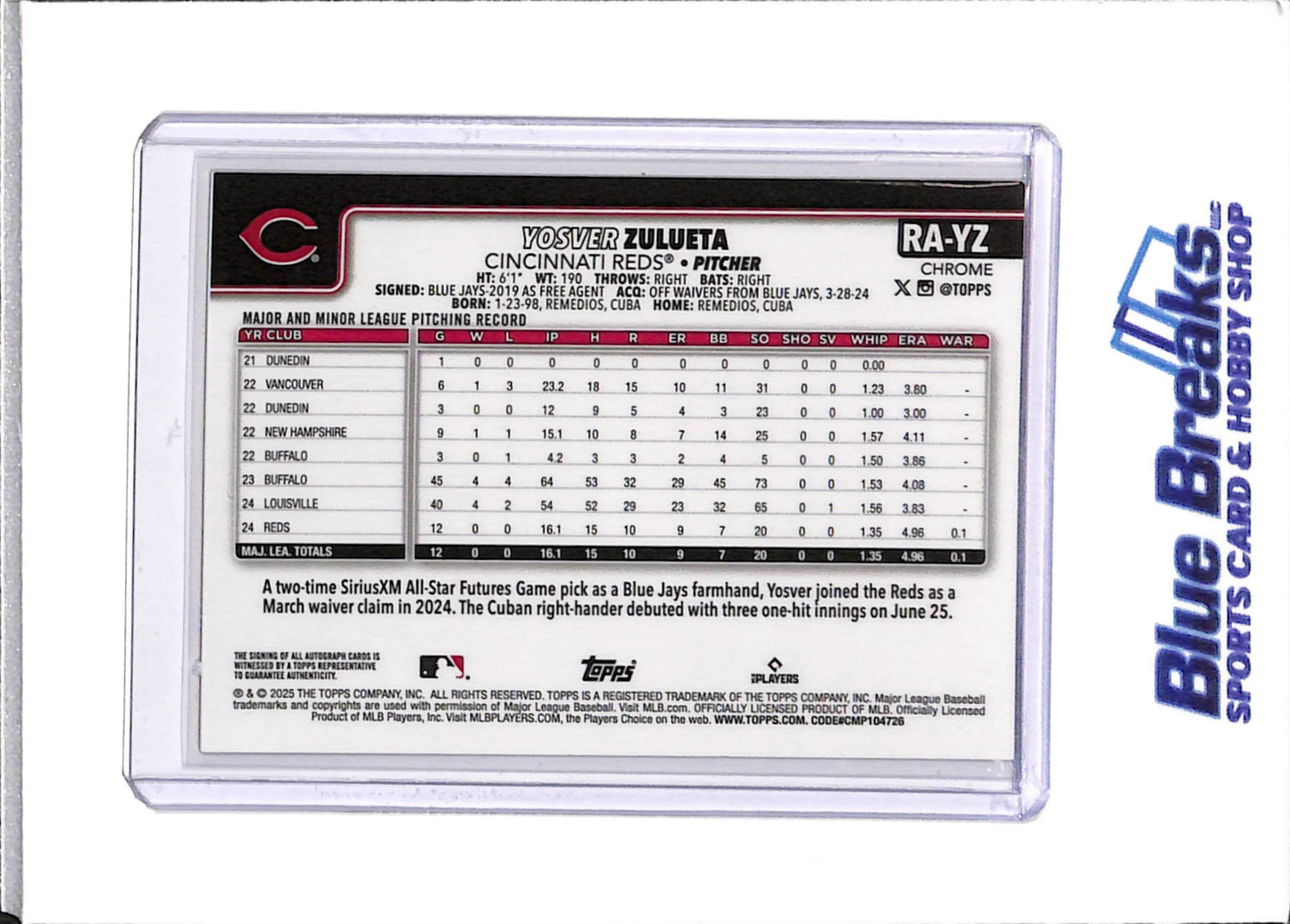 2025 Topps Chrome - Yosver Zulueta - Baseball - Cincinnati Reds - #RA-YZ - Auto - Rookie - 44/50