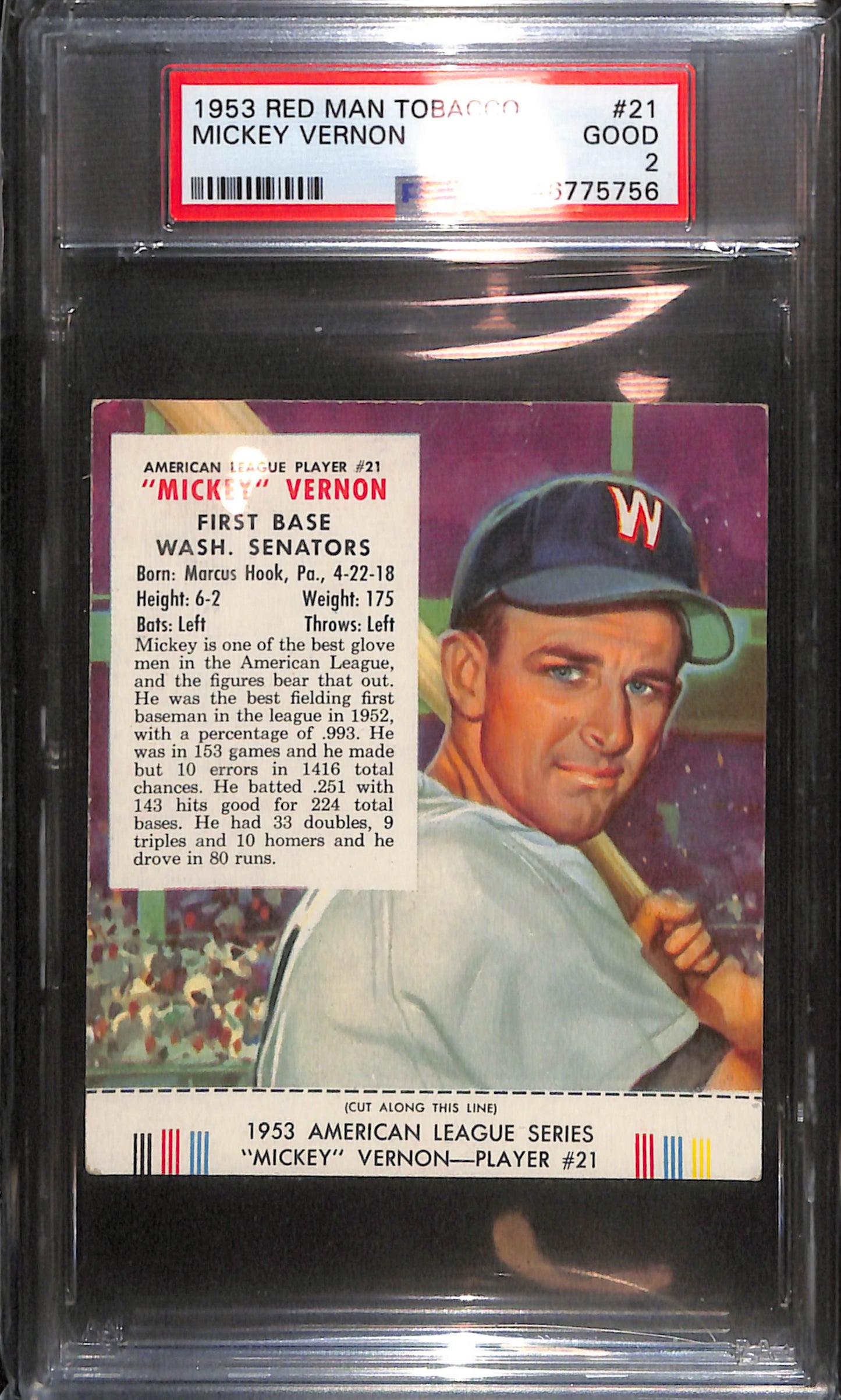 1953 Red Man Tobacco - Mickey Vernon - Baseball - Washington Senators - PSA 2 - #21
