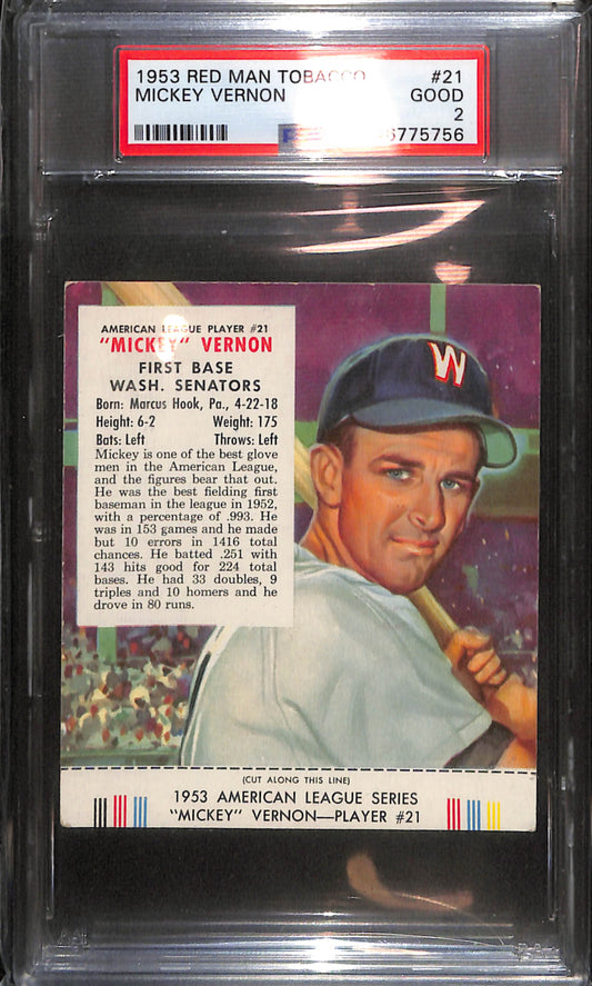 1953 Red Man Tobacco - Mickey Vernon - Baseball - Washington Senators - PSA 2 - #21