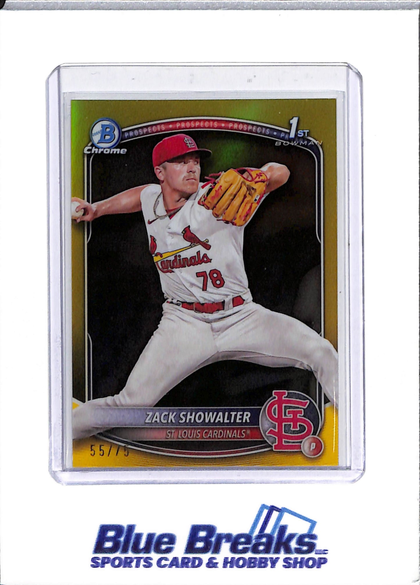 2025 Bowman - Zack Showalter - Baseball - St Louis Cardinals - True Yellow - Chrome - 1st - 55/75 - #BCP-74