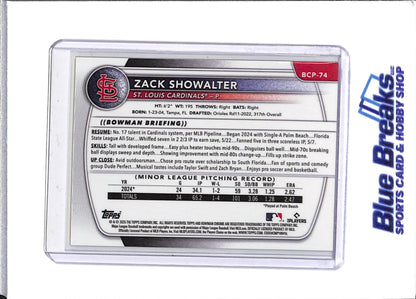 2025 Bowman - Zack Showalter - Baseball - St Louis Cardinals - True Yellow - Chrome - 1st - 55/75 - #BCP-74