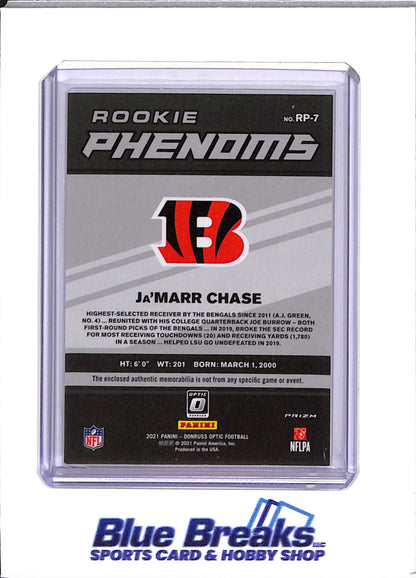 2021 Donruss Optic - Ja'Marr Chase - Cincinnati Bengals - Football - Rookie Phenoms - Blue - #RP-7 - relic