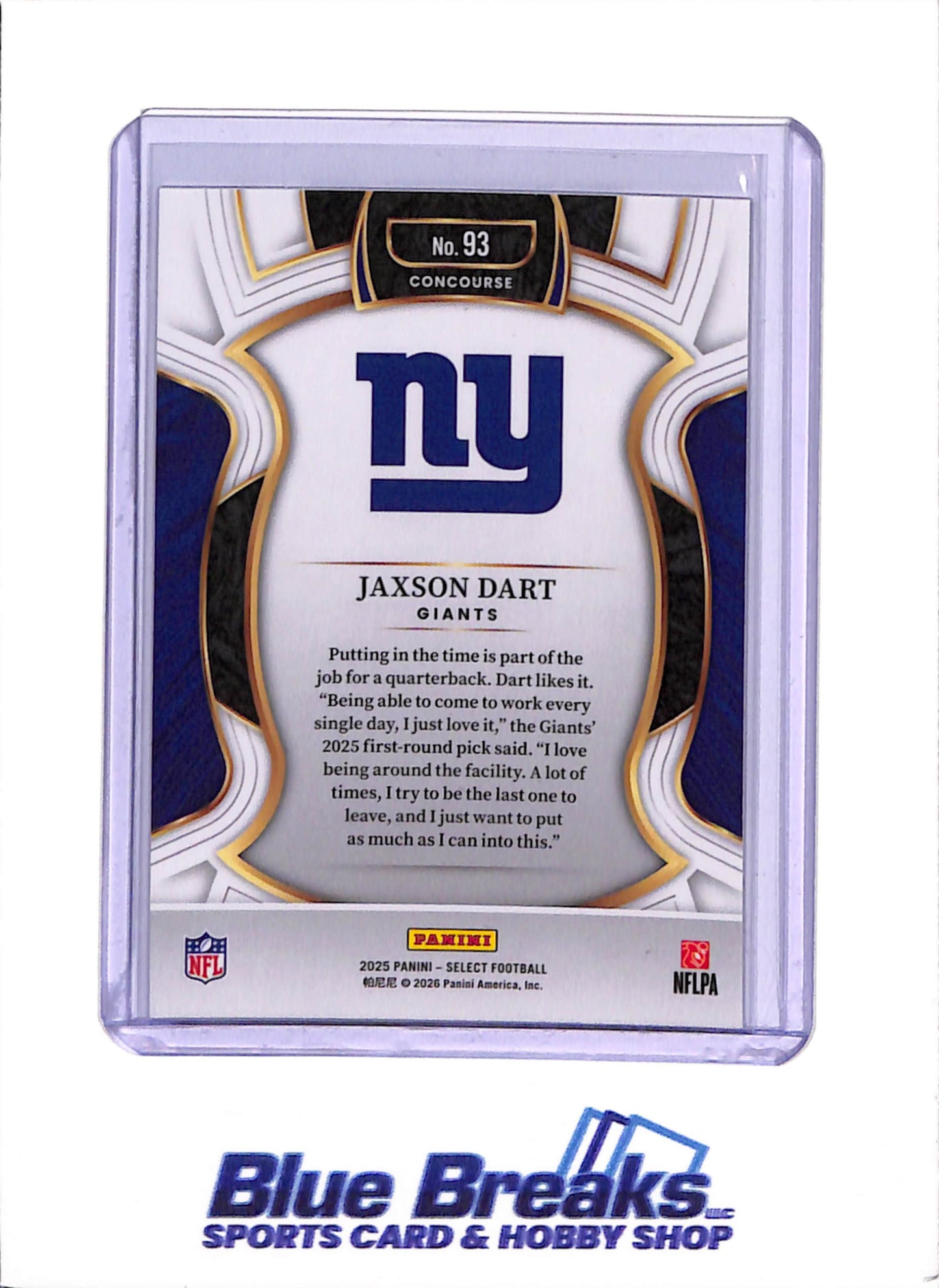2025 Panini - Jaxson Dart - New York Giants - Football - Concourse - #93 - Rookie - Select