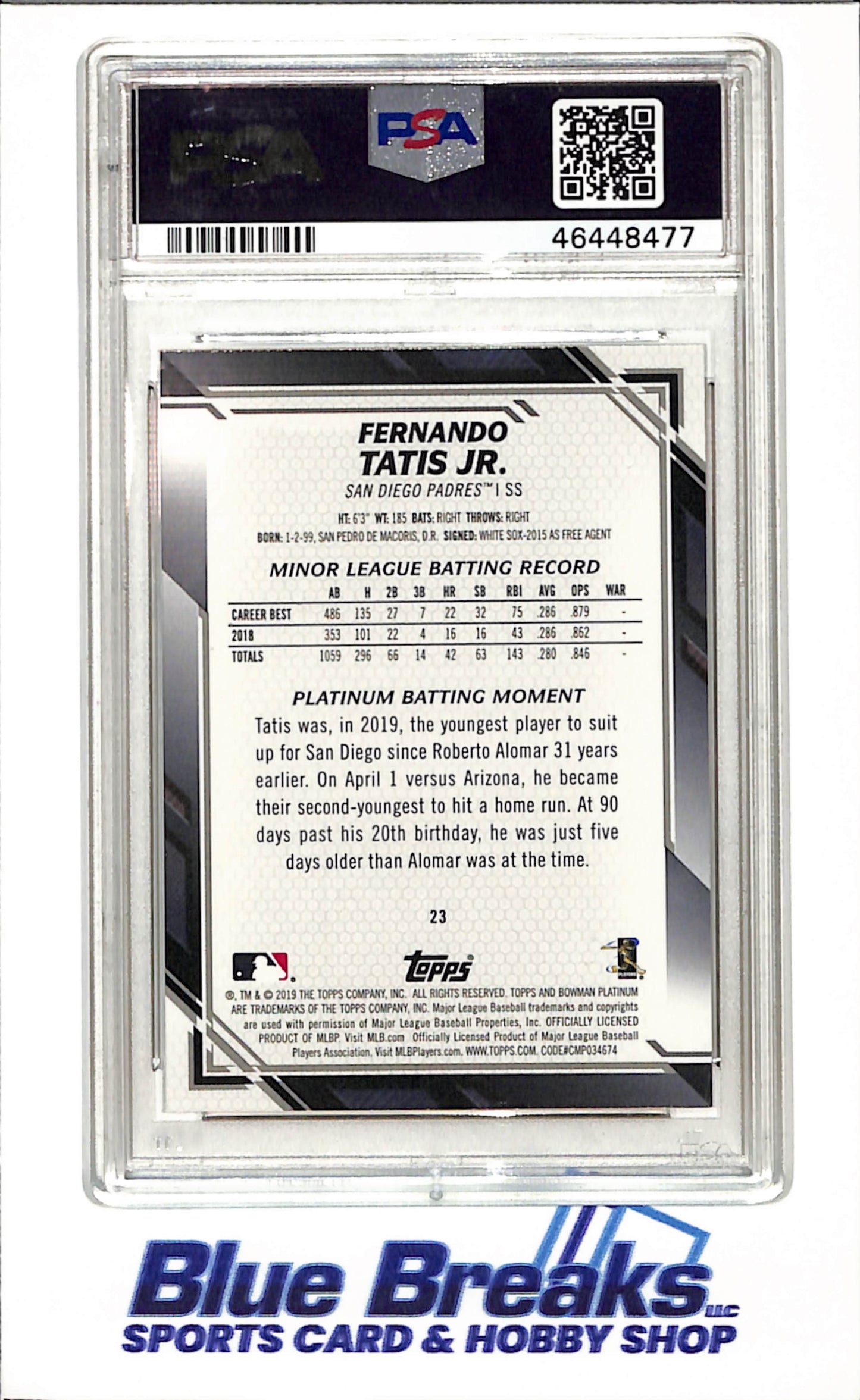 2019 Bowman - Platinum - Fernando Tatis Jr -RC - #23 - PSA 8 - baseball - Padres