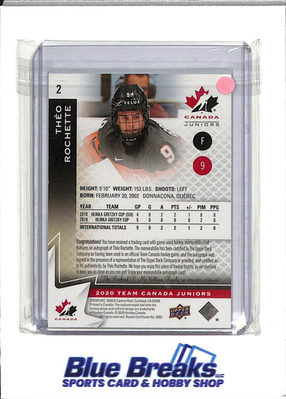 2020 Canada Juniors - Theo Rochette - Team Canada - UPPER DECK - Auto - #F9 - hockey