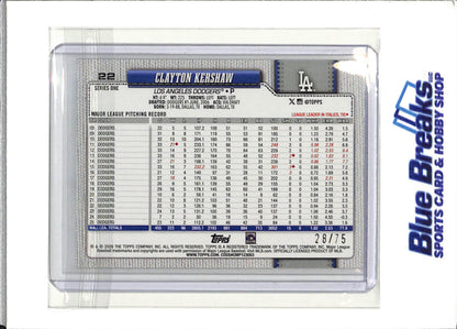 2026 Topps - Clayton Kershaw - Los Angeles Dodgers - Baseball - 75th - Logo - #22 - 28/75