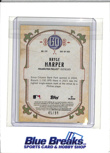 2022 Topps Gypsy Queen - Bryce Harper - Philadelphia Phillies - Blue - #272 - 45/99