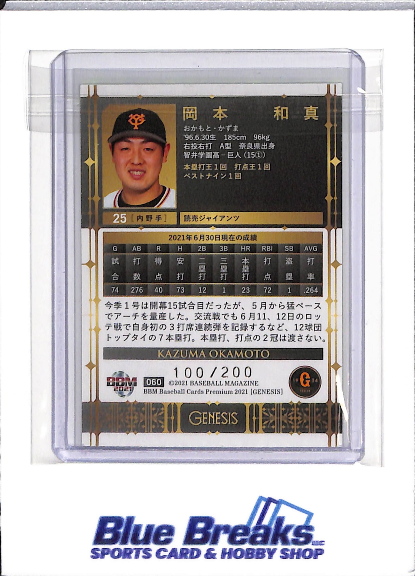 2021 BBM - Kazuma Okamoto - Yomiuri Giants - Toronto Blue Jays - Baseball - NPB - #060 - Green - 100/200