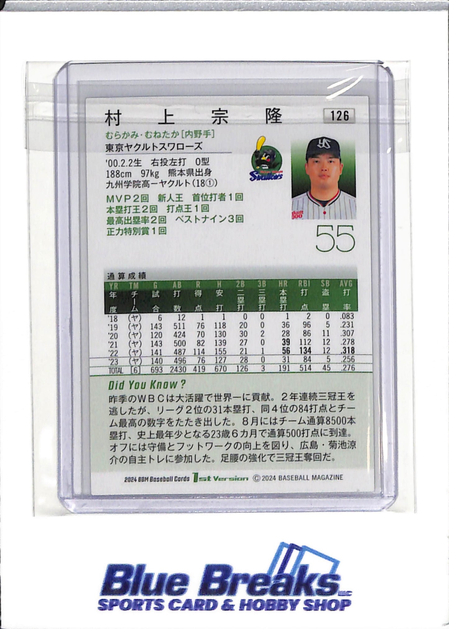 2024 BBM - 1st Version - Munetaka Murakami - #126 - baseball - Tokyo Yakult Swallows - White Sox
