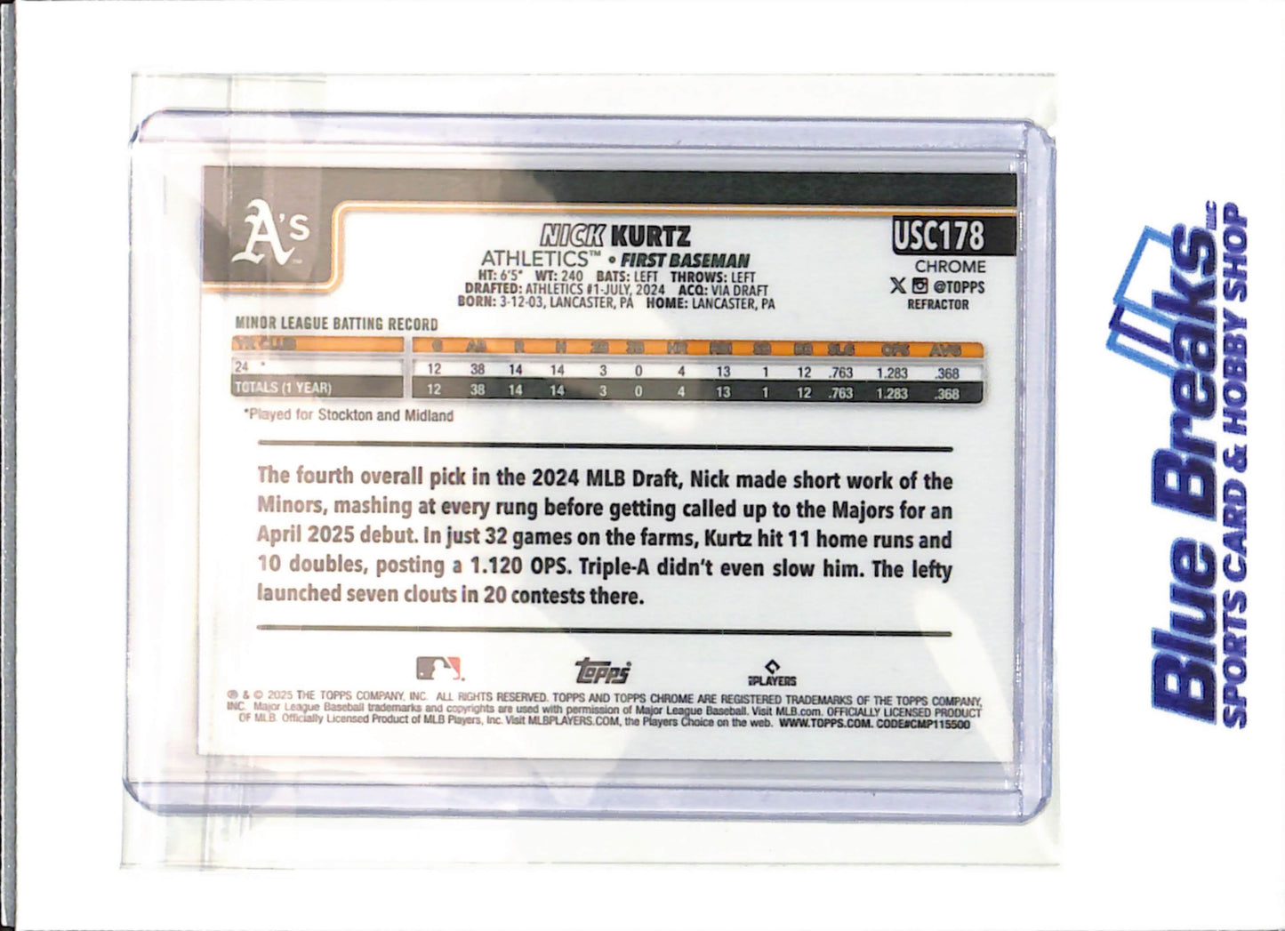 2025 Topps Chrome - refractor - Nick Kurtz - RC - #USC178 - baseball - Athletics