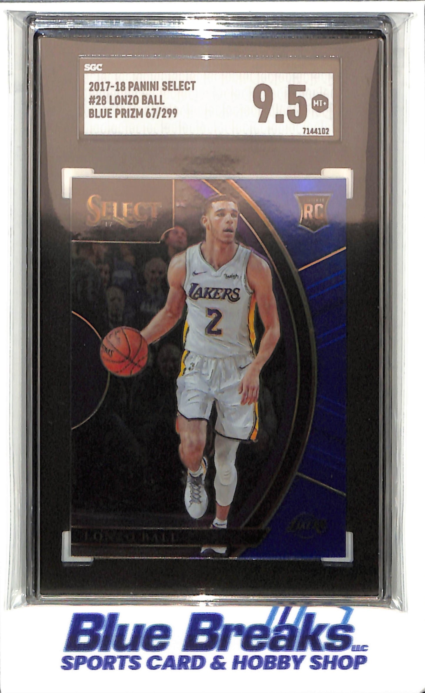 2017-18 Panini - Select - blue prizm - Lonzo Ball - 067/299 - RC - #28 - SGC 9.5 - basketball - Lakers