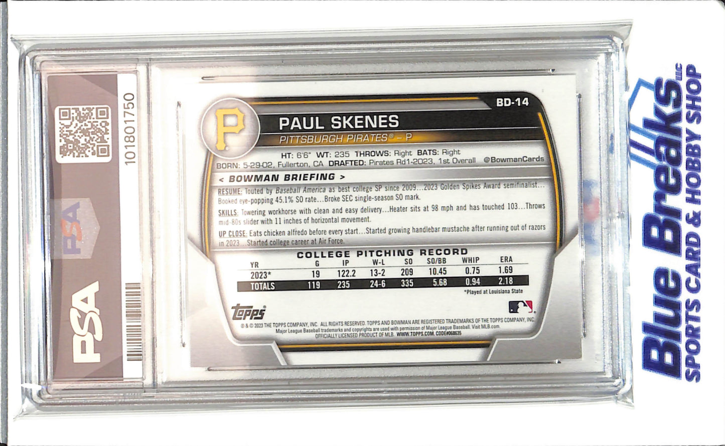 2023 Bowman - Draft - 1st Bowman - Paul Skenes - #BD-14 - PSA 9 - baseball - Pirates