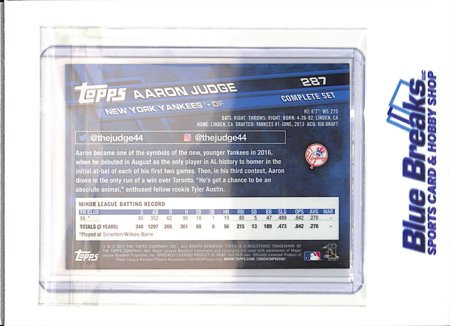 2017 Topps - Complete Set - Aaron Judge - RC - #287 - baseball - Yankees