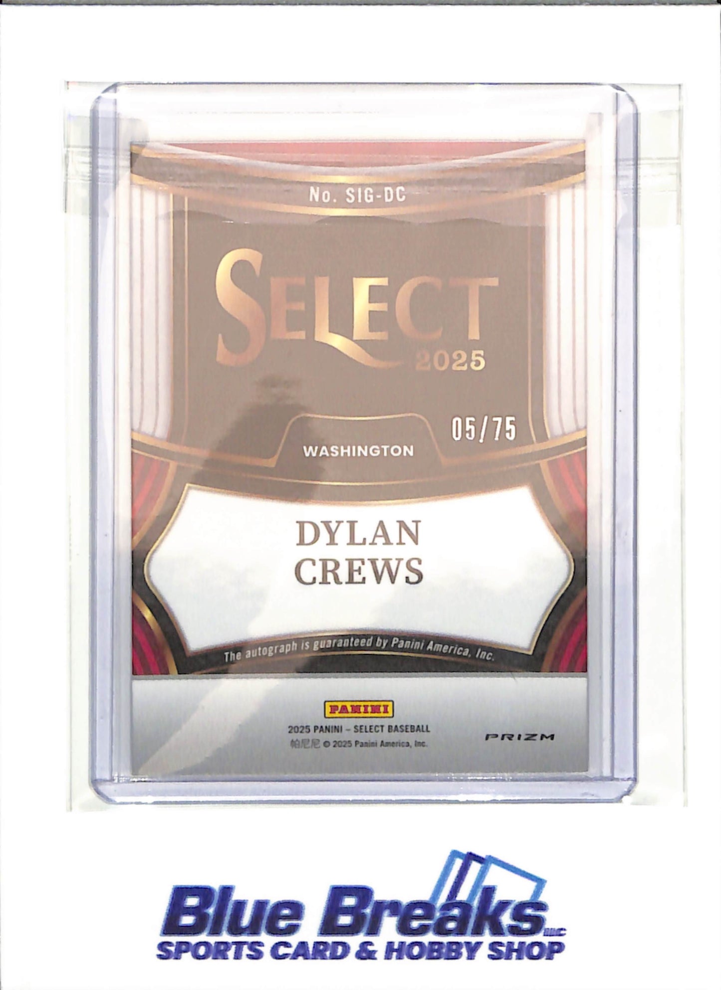 2025 Panini - Select - orange - Dylan Crews - auto - 05/75 - RC - #SIG-DC - baseball - Nationals