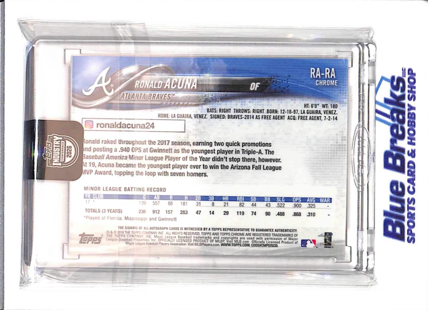 2018 Topps Chrome - 2026 Topps Industry Conference - Ronald Acuna Jr - auto - RC - #RA-RA - baseball - Braves