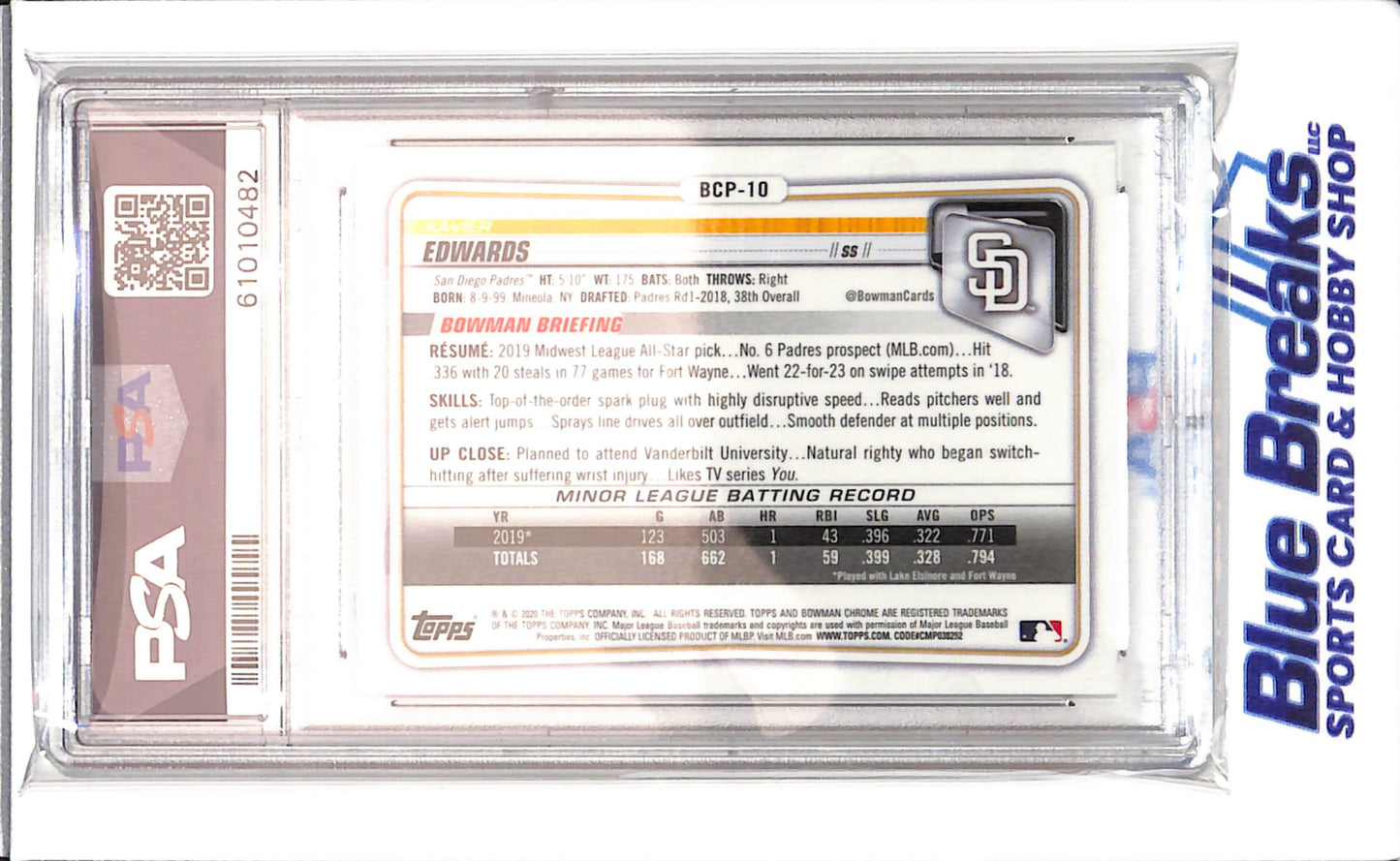 2020 Bowman Chrome - 1st Bowman - Prospects - Xavier Edwards - #BCP-9 - PSA 9 - baseball - Padres