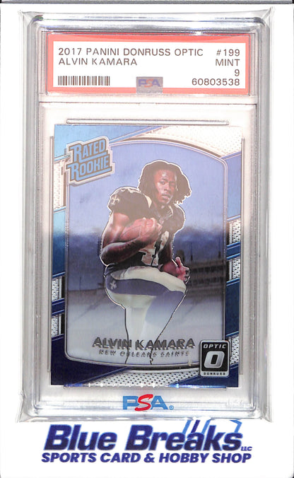 2017 Panini - Donruss - Optic - Rated Rookie - Alvin Kamara - #199 - PSA 9 - football - Saints