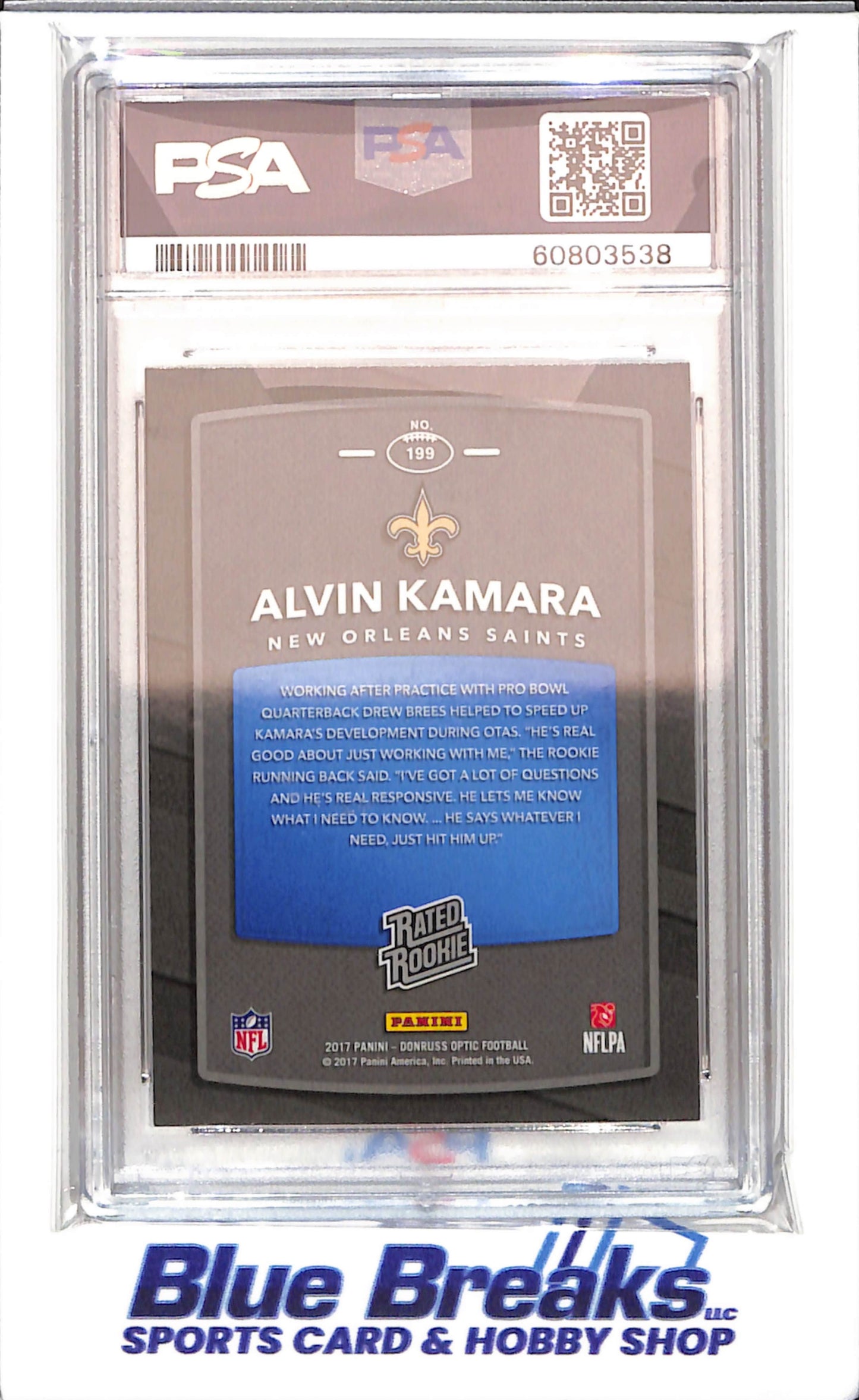 2017 Panini - Donruss - Optic - Rated Rookie - Alvin Kamara - #199 - PSA 9 - football - Saints