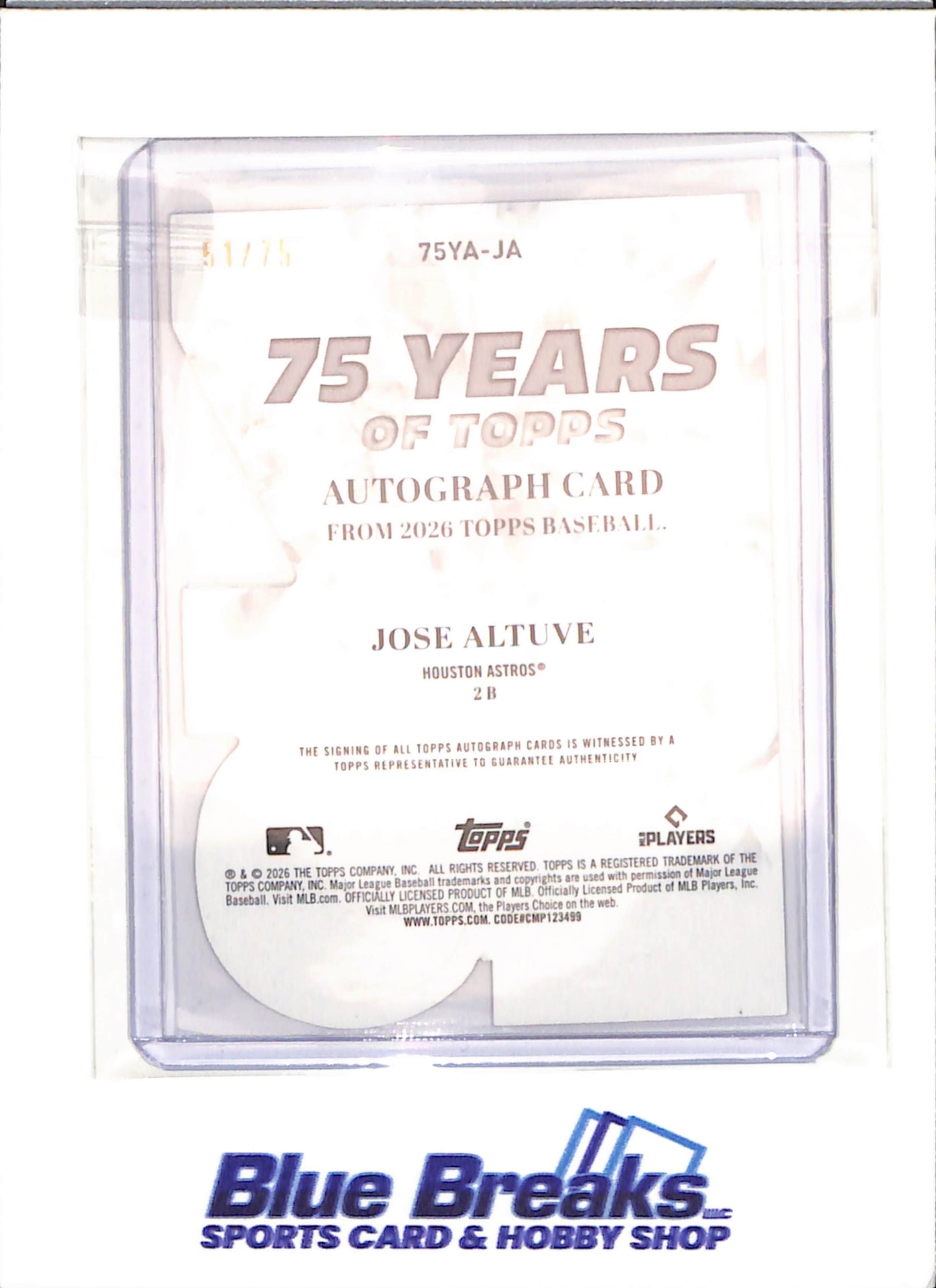 2026 Topps - Series 1 - 75 Years of Topps - Jose Altuve - auto - die cut - 51/75 - #75YA-JA - baseball - Astros