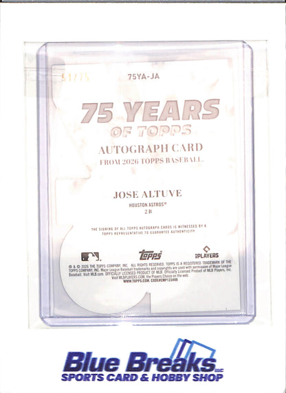 2026 Topps - Series 1 - 75 Years of Topps - Jose Altuve - auto - die cut - 51/75 - #75YA-JA - baseball - Astros