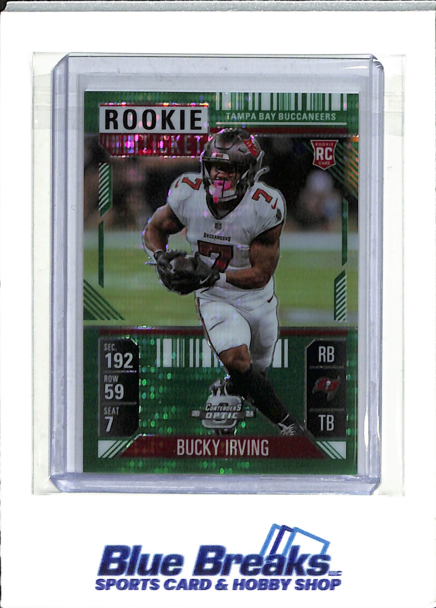 2024 Panini - Contenders Optic - Rookie Ticket - green pulsar prizm - Bucky Irving - 04/49 - RC - #67 - football - Buccaneers - drop
