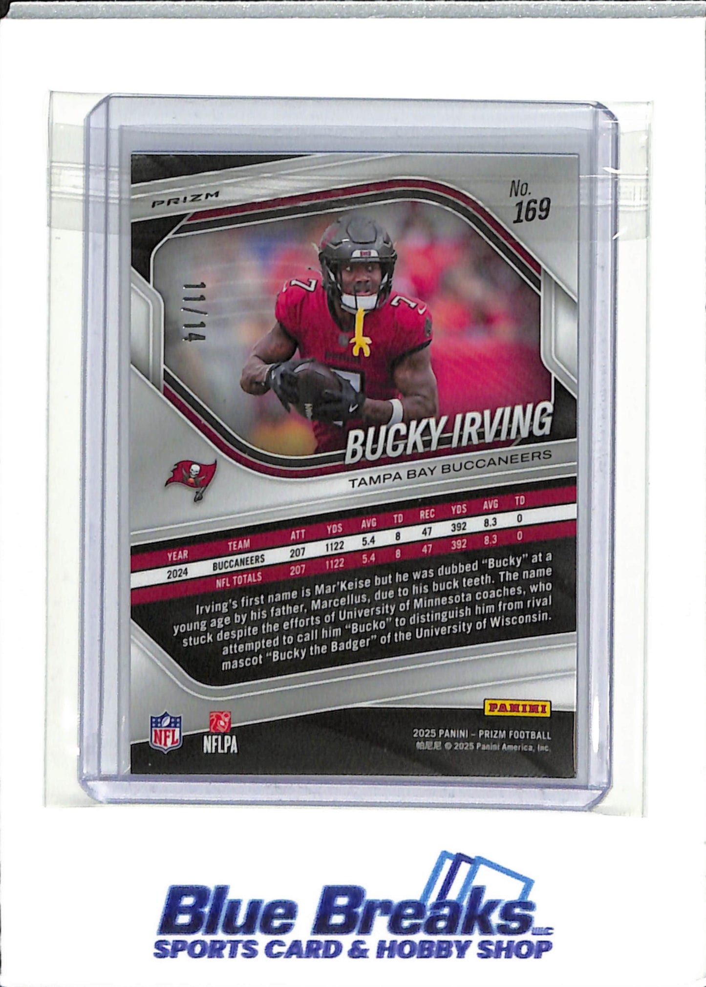 2025 Panini - Prizm - choice blue prizm - Bucky Irving - 11/14 - #169 - football - Buccaneers - drop