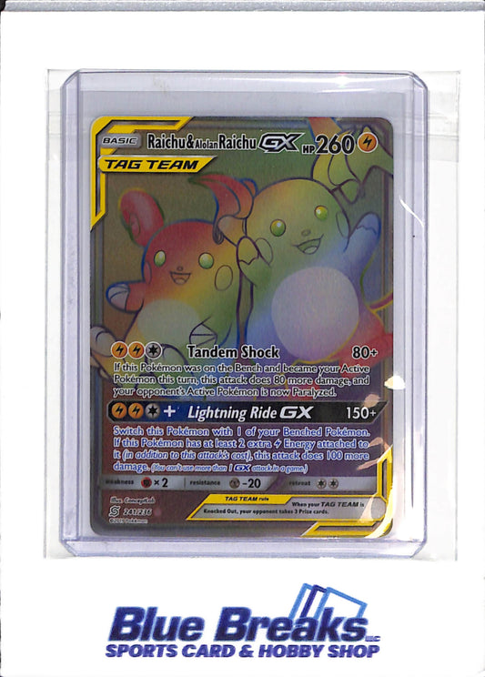 2019 Pokémon - Sun & Moon - Unified Minds - Raichu & Alolan Raichu gx- secret - full art - #241/236 - drop