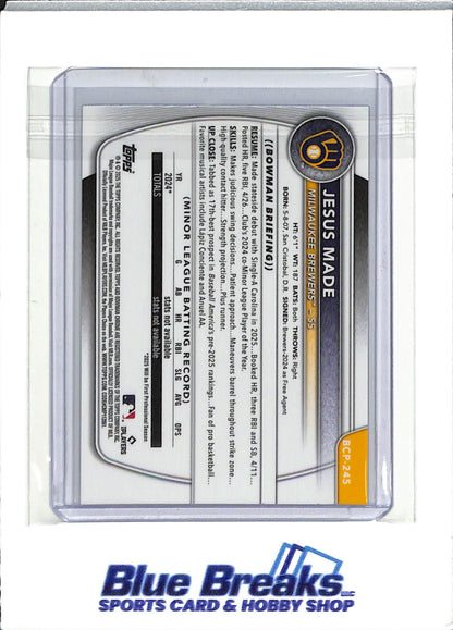 2025 Bowman Chrome - purple wave - Jesus Made - 158/250 - #BCP-245 - baseball - Brewers