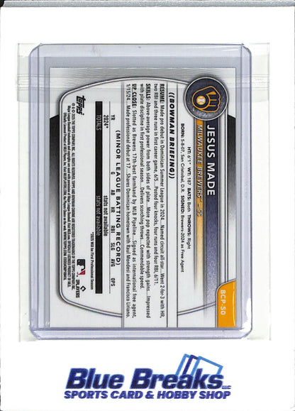 2025 Bowman Chrome - 1st Bowman - reptilian refractor - Jesus Made - #BCP-50 - baseball - Brewers