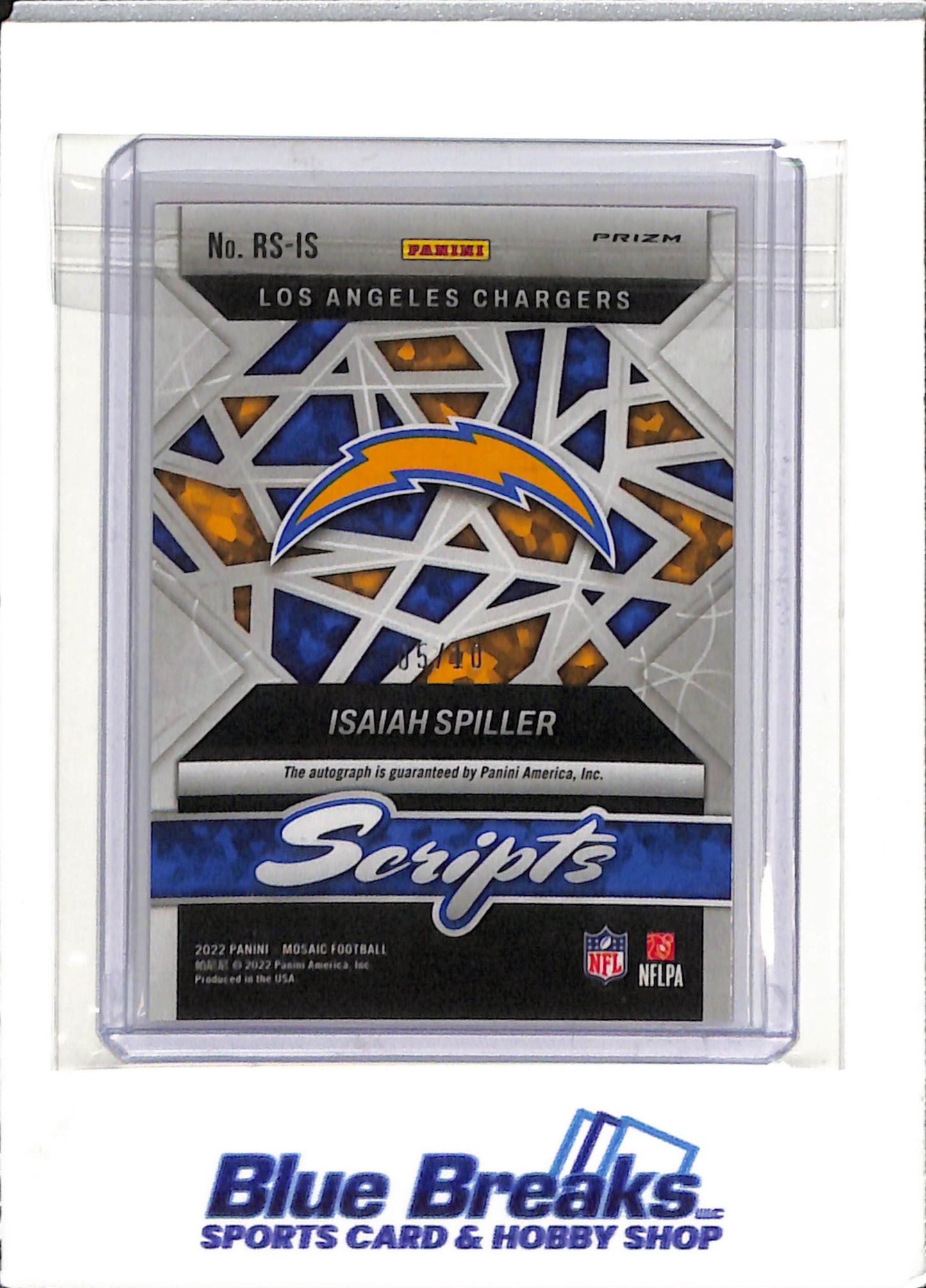 2022 Panini - Mosaic - Scripts - red wave - Isaiah Spiller - 05/10 - RC - #RS-IS - football - Chargers