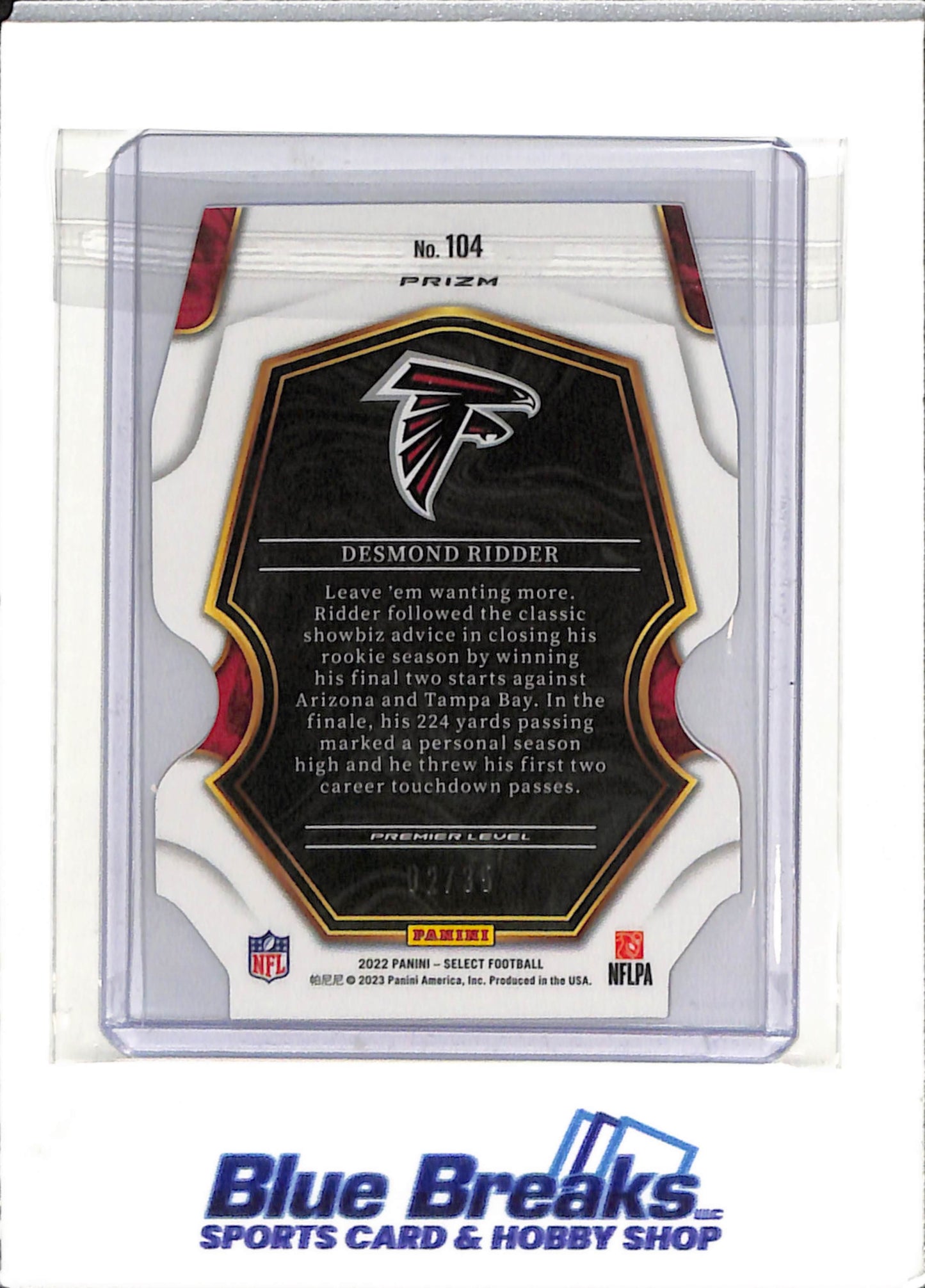 2022 Panini - Select - Blue Orange prizm die cut - Desmond Ridder - 02/35 - RC - #104 - football - Falcons