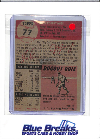 1953 Topps - John Mize - #77 - baseball - Yankees