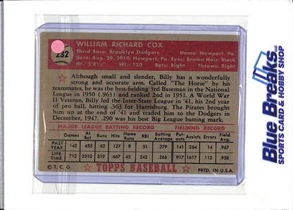 1952 Topps - Billy Cox - #232 - baseball - Dodgers