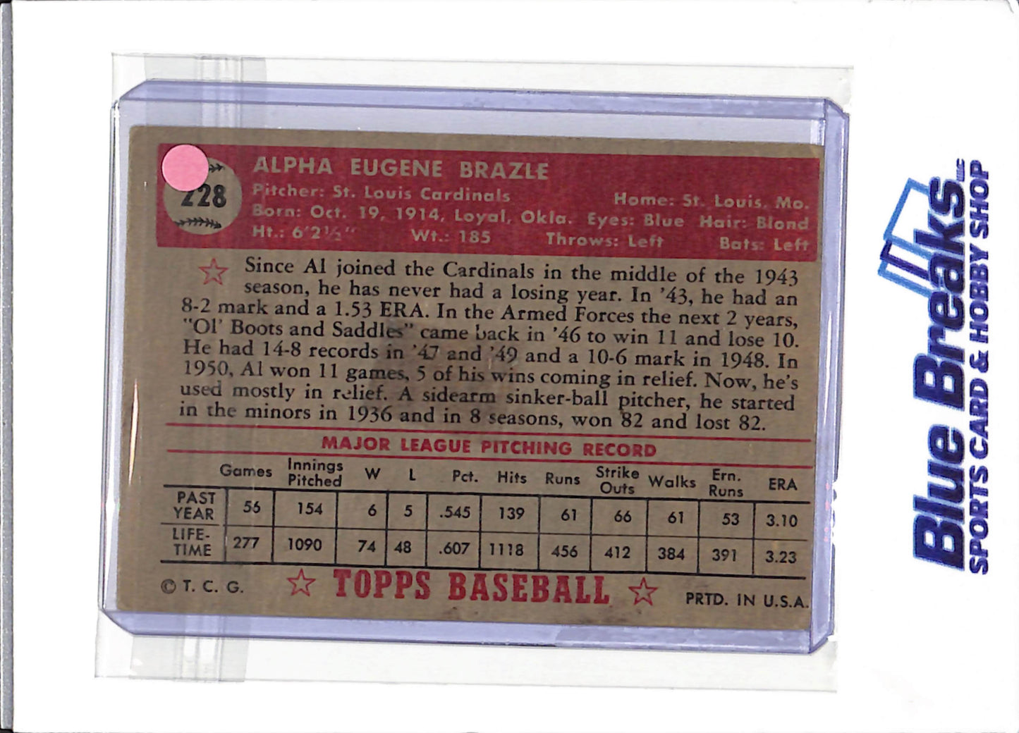1952 Topps - Al Brazle - #228 - baseball - Cardinals