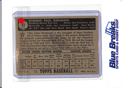 1952 Topps - black back - Dom DiMaggio - #22 - baseball - Red Sox