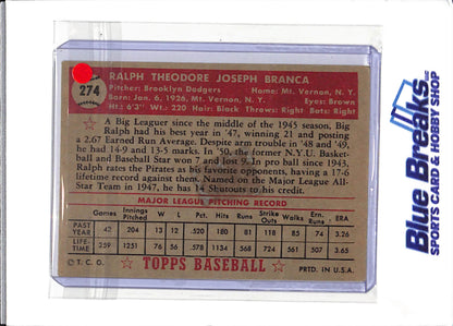 1952 Topps - Ralph Branca - #274 - baseball - Dodgers